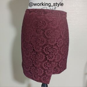 🆕 Madewell Burgundy Maroon floral lace layered asymmetrical Envelope Skirt_6